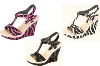 Strappy platform sandals 4.5 inch wedge high heel womens shoes zebra 