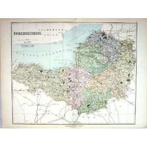  Philip Antique Map England 1885 Somersetshire Somerset 