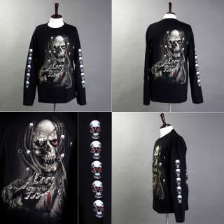 Rock Chang Long Sleeve T Shirt Heavy Metal Biker Skull 005   M, L, XL 