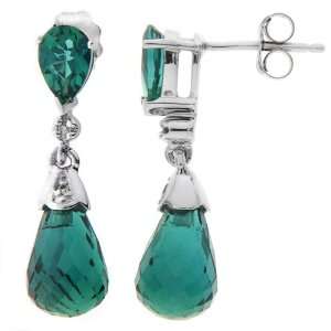   10K White Gold Lab Created Emerald and Round Diamond Earrings Jewelry