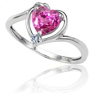  Gold Lab Created Heart Shape Pink Sapphire and Diamond Ring(Size7