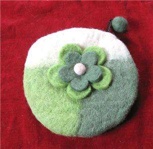 FP128 Felt Green color Hand made ladies coin round purse 100% wool 