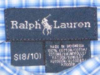 RALPH LAUREN POLO Boys Blue Plaid Spring/Easter Shirt 8 10 EUC  
