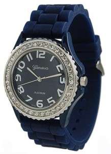 Mens Womens Dark Blue Large Silicone Jelly Geneva Watch  