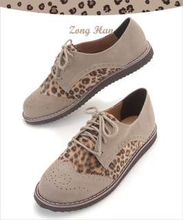 BN Lace Up Leopard Print Oxford Flat Women Shoes in Brown, Black 
