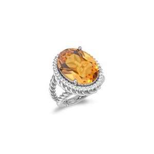  0.40 Cts Diamond & 10.16 Cts Citrine Ring in 14K White 
