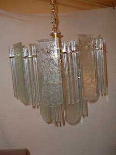 Unusual Mid Century Modern Glass Stick Prism Chandelier Vintage 