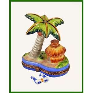 Carribean HUT with Palm Tree and Sunglasses French Limoges Box  