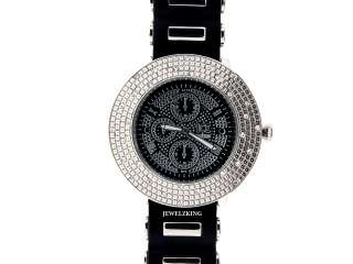 MENS ICED OUT SILVER/BLACK HIP HOP BLING SILICONE WATCH  
