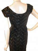Vtg 50s WIGGLE Embroidery BOMBSHELL Black Dress S 34B  