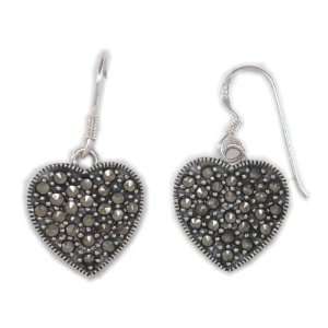  STERLING SILVER Heart French Wire Marcasite Earrings 