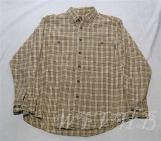 Mens Woolrich Long Sleeve Button Front Brown Plaid Medium M Shirt EUC 