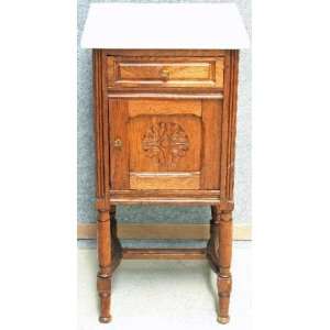  Antique French Henry II Oak Marble Nightstand
