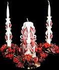   Red and White HAND CARVED wedding Unity Candle Set   READY TO SHIP
