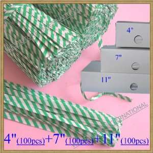  300pcs Paper Green/white Stripe Twist Ties   3 Sizes (4 