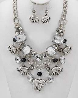 ELEPHANT CHARMS CHUNKY BIB NECKLACE STEAMPUNK BLING  