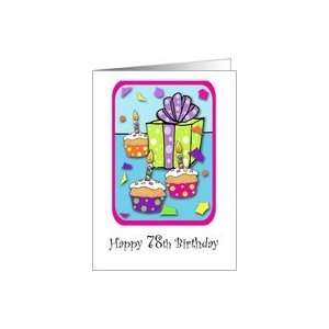  78 Years Old Lit Candle Cupcake & Gift Birthday Card Card 