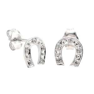 Sterling Silver .925 Natural Diamond Accent Lucky Horseshoe Push back 