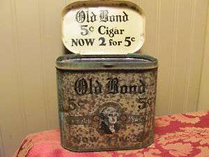 Old Vintage Tin Litho Cigar Can~Old Bond~2 for 5 cents~  