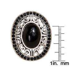 Silvertone Brass Black Laminate Resin Fashion Ring  