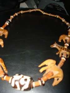 Rare African Hand Carved Wooden Necklace  Exotic Animals  Vintage Wood 