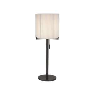   Light Round Table Lamp, Black Brass Finish with Off White Silk Shade