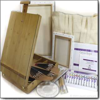 NEW ART SET TABLE EASEL, PAINTS, BRUSHES, CANVAS, MORE 628586478787 
