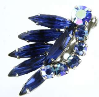 Vintage WEISS Signed Brooch earrings set Blue crystals  