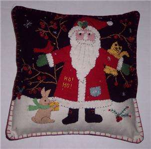 Christmas Handmade Felt Applique Santa Cat Pillow 12  