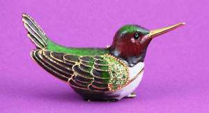 Bejeweled Bird Trinket Box   Ruby Throated Hummingbird  