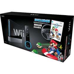 Nintendo Wii Gaming System with Mario Kart and Wheel   Black 