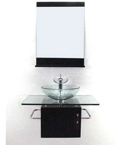 Wall mount Glass Sink Vanity with Solid Wood Base  