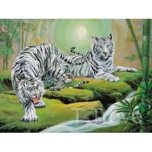  2 White Tigers Wall Scroll R46