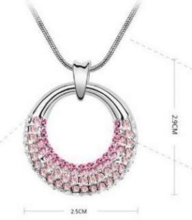   Crystal Circle Platinum Plated Elegant Pendant Necklace 