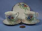 Vintage Childs Tea Set Cups Teapot Dishes Floral Blue  