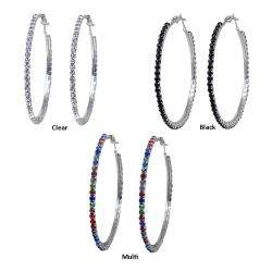 Silvertone Extra Large Crystal 48 mm Hoop Earrings  