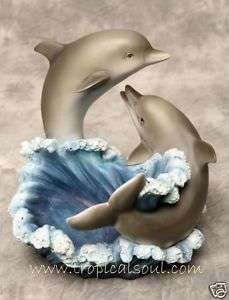 Dolphin Bottle Holder Tropical Wine Stand Jumping Dolphin Pair 8x8 New 