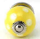 Yellow Ceramic Knobs Retro Cabinet Drawer Pulls Children Polka Dot 