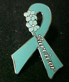 Ovarian Cancer Survivor Teal Ribbon Flowers Pin Tac New  