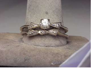 Large Vintage 14K White Gold Diamond Engagement Ring Set  