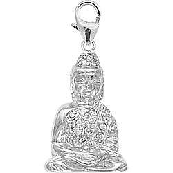 14k White Gold 1/10ct TDW Diamond Buddha Charm  