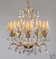 LIGHT CRYSTAL WROUGHT IRON CHANDELIER WITH SHADES  