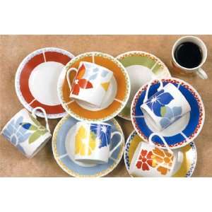  Multi Flowers Design Espresso Cups and Saucers   Set of 6 