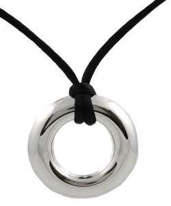 Sterling Silver Chunky Circle Pendant Necklace  