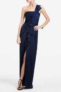   NEW $288 BCBG BARBARA ONE SHOULDER Ruffle Front Satin GOWN Long Dress