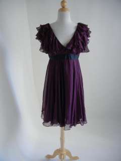 MARCHESA Muted Purple Silk Chiffon Empire DRESS 8  