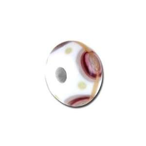 13mm White with Maroon and Gray Connected Dots Lampwork Glass Beads 