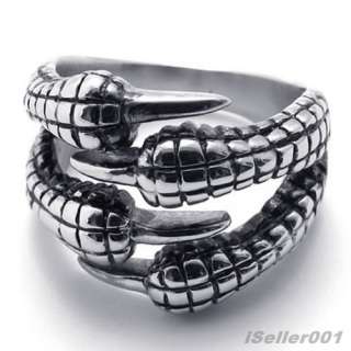 Silver Stainless Steel Talon Mens Ring US Size 7,8,9,10,11,12,13,14 