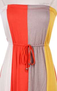   Color Block Full Long Maxi Dress Front Ribbon Stretch Elastic  