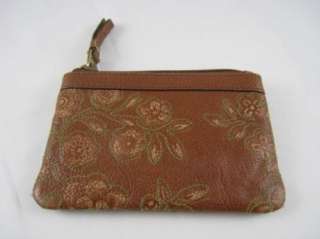FOSSIL BRAND SASHA EMBOSSED COIN COGNAC LEATHER COIN PURSE WALLET, NWT 